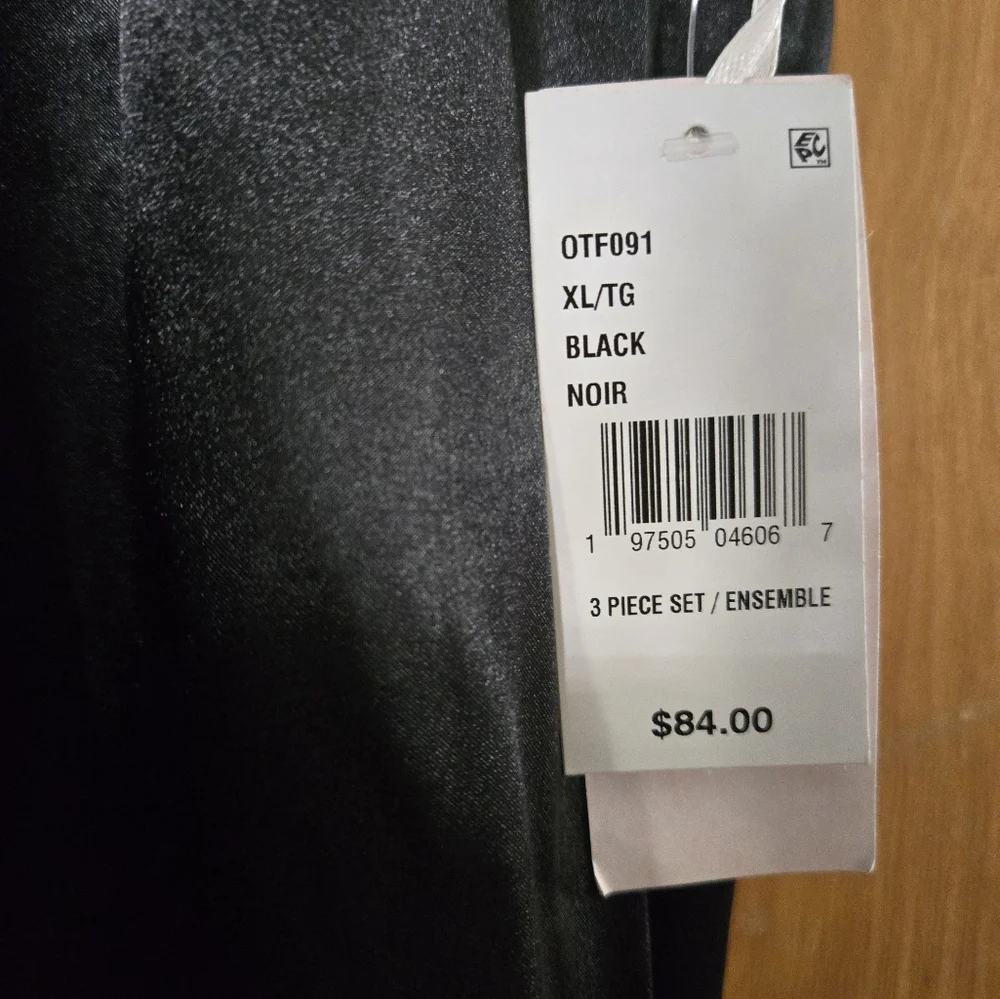 Nwt Linea Donatella 3pc  Black Satin Fringe Sleep PJ Set